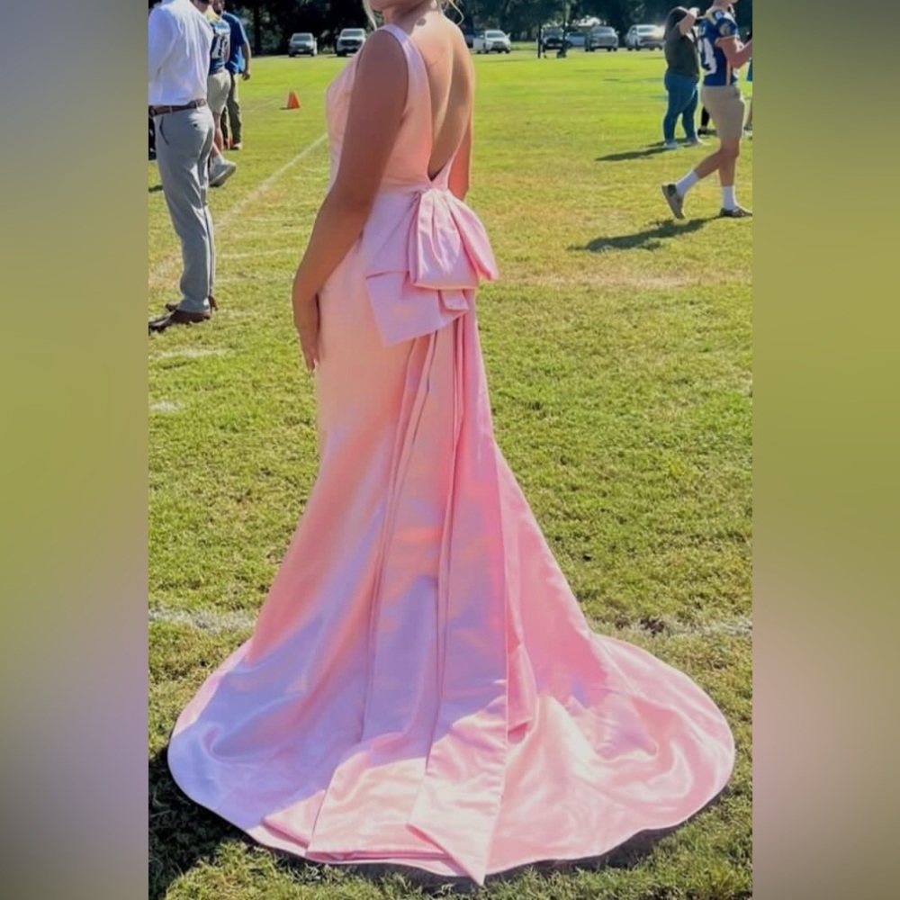 Sherri Hill Pink Backless Ruched Gown